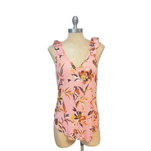 White House Black Market WHBM Pink Floral Top with shoulder Ties Small